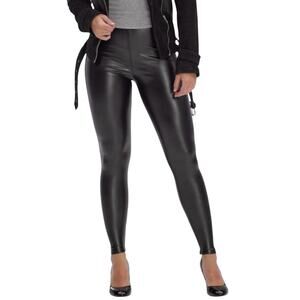 HUE Womens 2X Black Leatherette Hi Rise Legging Super Sleek Bonded Waistband New